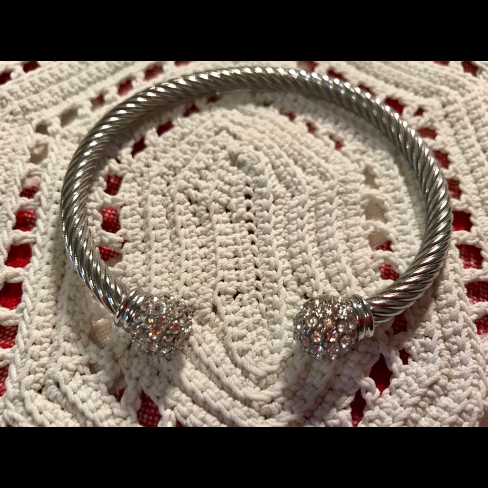 Stainless Steel Cable Bracelet w/ Crystal Cap Ends